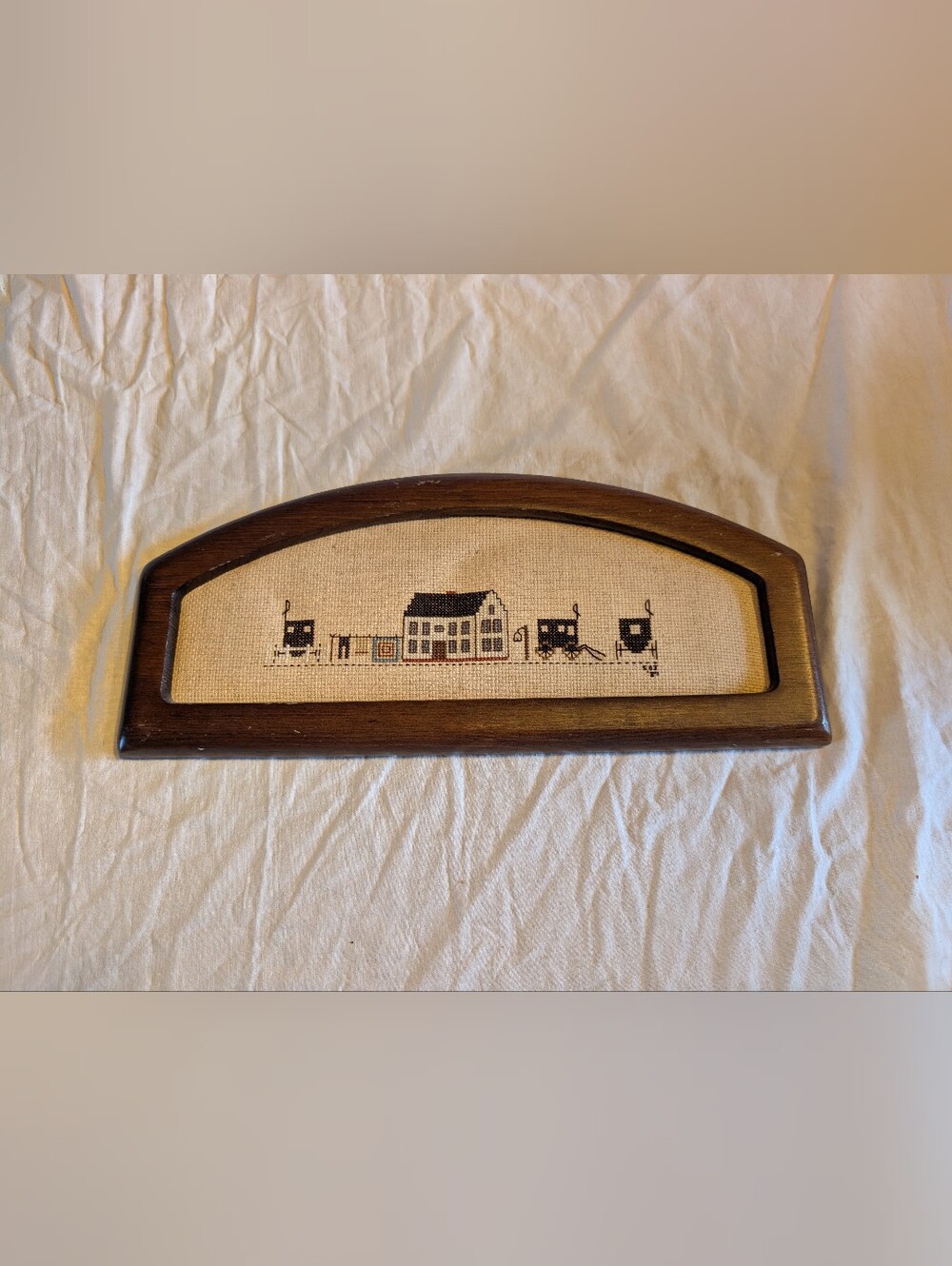 2/60$ Vintage Cross Stitch Village Art in Black, Brown, Cream